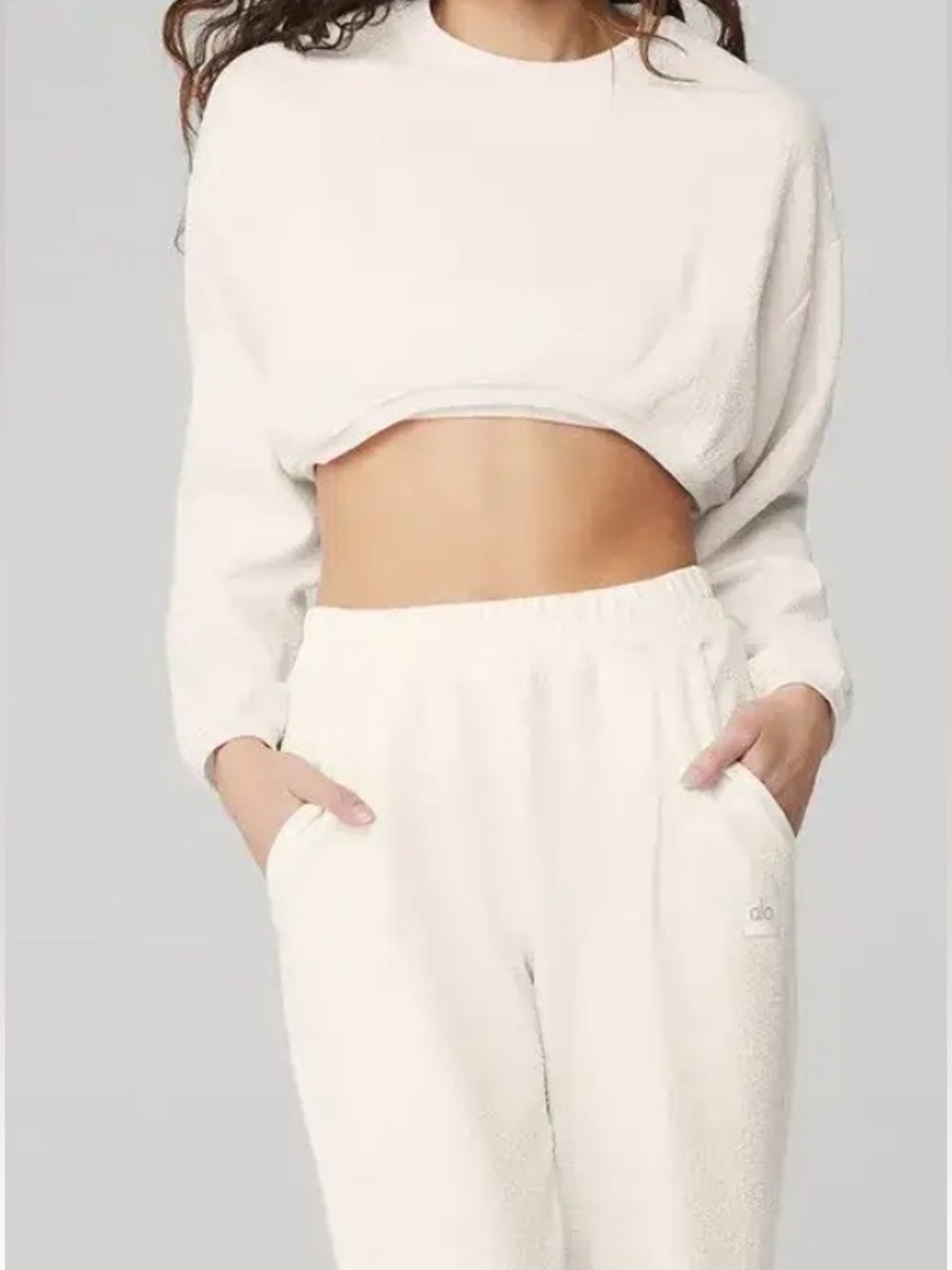 Alo Ivory Textured Crop Sweater and Pants XS